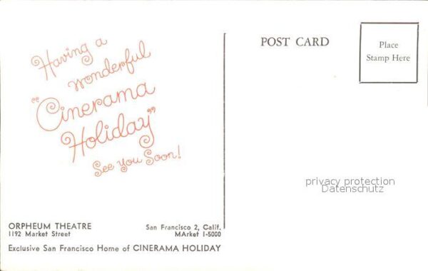 San Francisco California Cinerama Holiday Orpheum Theatre – Bild 2