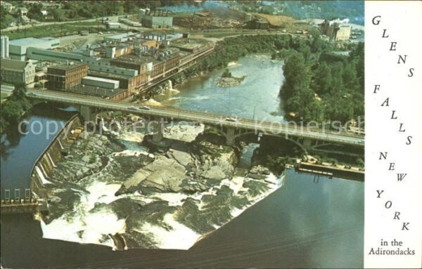 Adirondack Glens Falls of Hudson River aerial view