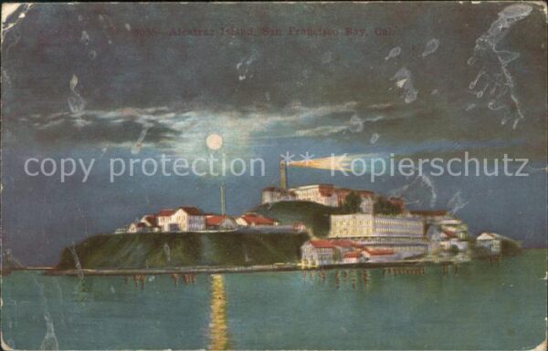 San Francisco California Alcatraz Island at moonlight