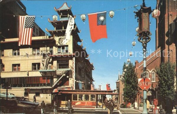 San Francisco California Chinatown Flag Cable Car
