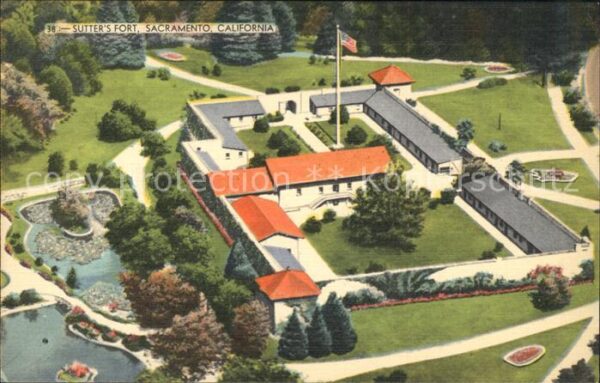 Sacramento California Sutters Fort aerial view