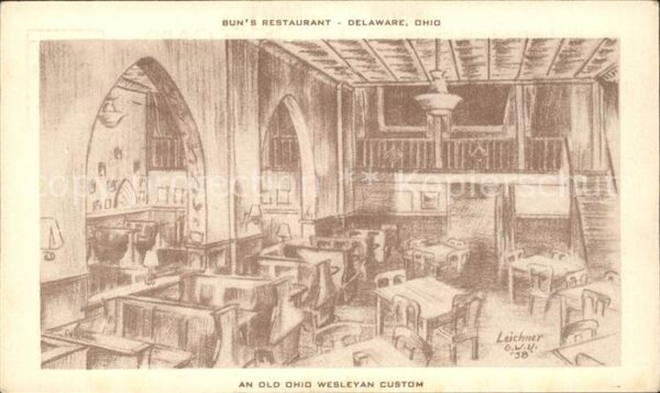 Delaware Ohio Bun's Restaurant Künstlerkarte Leichner