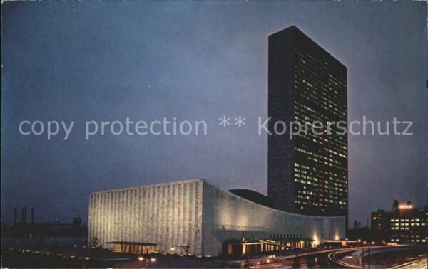 New York City United Nations Headquarters at night