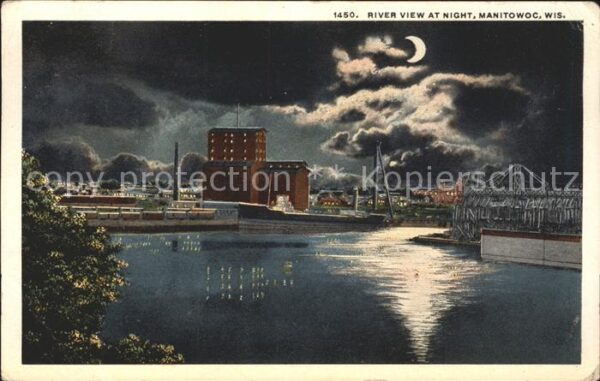 Manitowoc River view at night moonlight