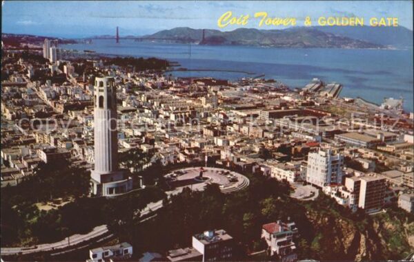 San Francisco California Coit Tower and Golden Gate Bridge