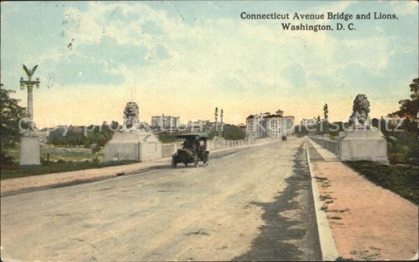 Washington DC Connecticut Avenue Bridge and Lions Car