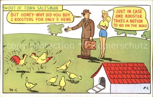 Humor Hühner Hähne The Out of Town Salesman