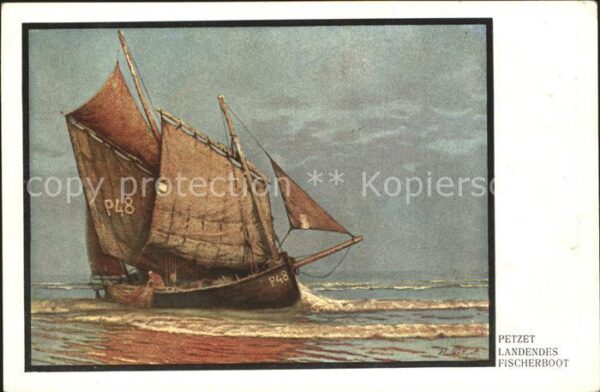 Boote Fischerboot Künstlerkarte Petzet Litho