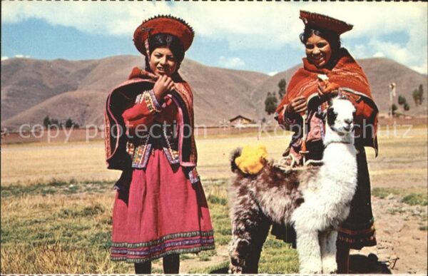 Tiere Lama Hirtinnen Spindel Garn Cuzco Peru