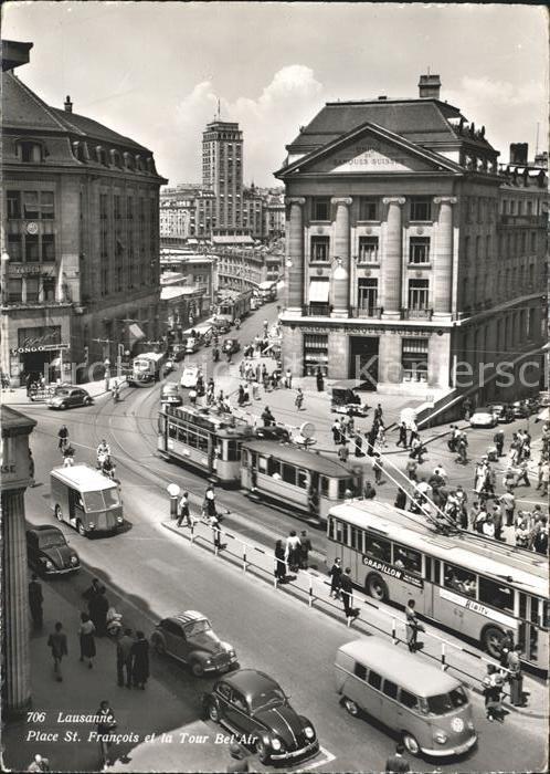 Strassenbahn Lausanne Place St. Francois Tour Bel'Ai