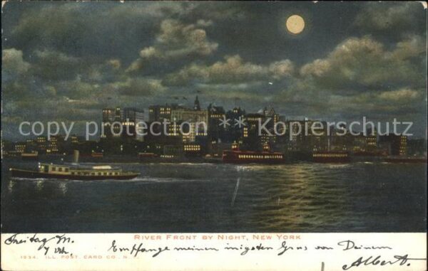 New York City River front by night moonlight