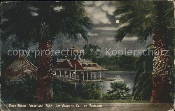 Los Angeles California Boat House Westlake Park by moonlight