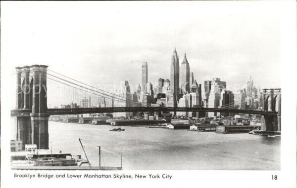 New York City Brooklyn Bridge Lower Manhatten Skyline
