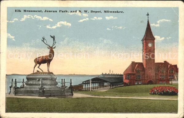 Milwaukee Wisconsin Elk Monument Juneau Park NW Depot