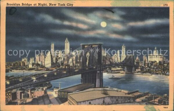 New York City Brooklyn Bridge at night moonlight Stem