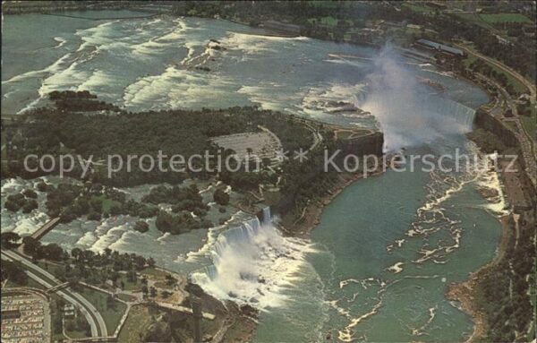 Niagara Falls New York and Canadian Horseshoe Falls aerial vie