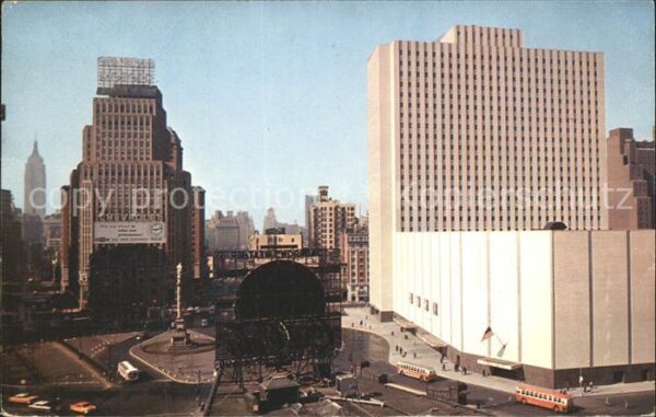 New York City Coliseum and Empire State Building in t