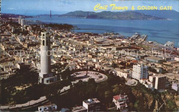 San Francisco California Coit Tower Golden Gate Bridge view from