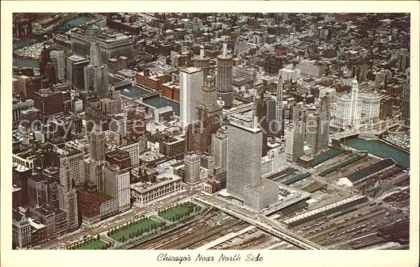 Chicago Illinois Aerial view of Near North Side Skyscrap