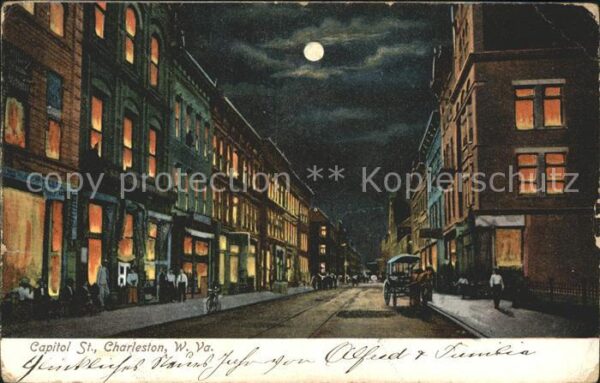 Charleston West Virginia Capitol Street at night moonlight