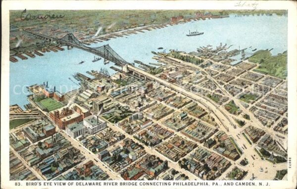 Camden New Jersey Birds Eye view of Delaware River Bridge
