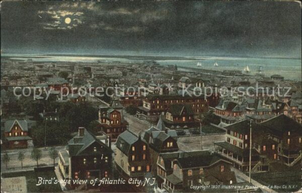 Atlantic City New Jersey Birdseye view of the city at might moon