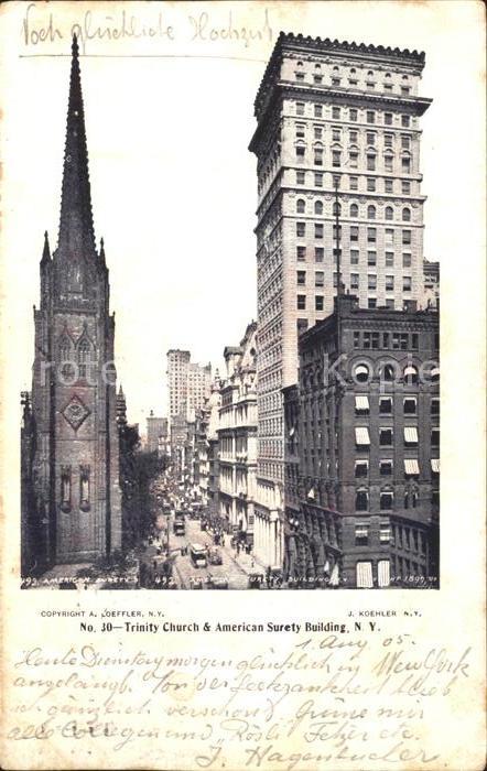 New York City Trinity Church and American Surety Buil