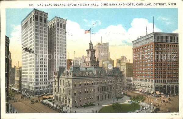 Detroit Michigan Cadillac Square City Hall Dime Bank Hot