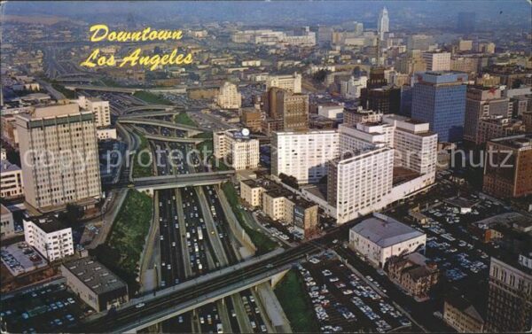 Los Angeles California Aerial view of Downtown and Harbor Free