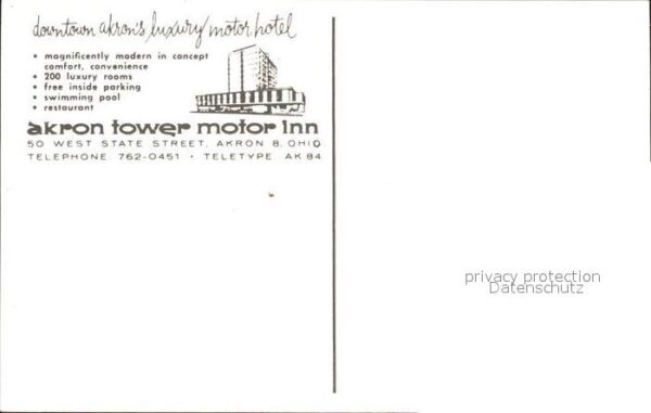 Akron Ohio Aktron Tower Motor Inn Hotel Swimming P – Bild 2