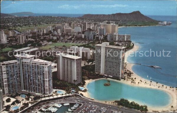 Waikiki Panoramic view of Hotels with Diamond H