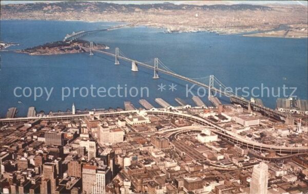 San Francisco California Birdseye view of Bay Bridge Oakland Bri