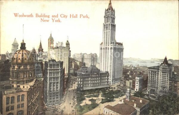 New York City Woolworth Building and City Hall Park S