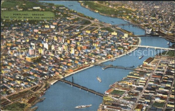Portland Oregon Aerial view City of Roses and Bridges