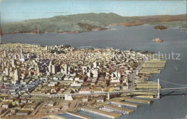 San Francisco California Air view Oakland Bay Bridge Golden Gate