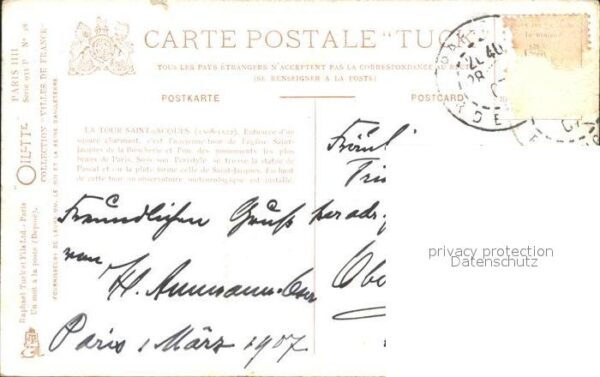 Verlag Tucks Oilette Nr. 28 Serie 933 Paris Tour Saint-Jaques St – Bild 2
