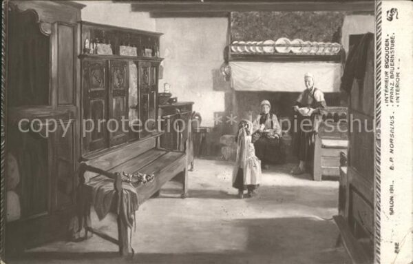 Kuenstlerkarte Alte Kuenstler E.P. Norselius Interieur Bigouden Nr. 2
