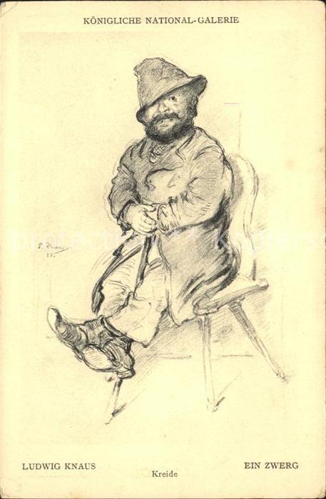 Kuenstlerkarte Ludwig Knaus Ein Zwerg Kreide Königlich