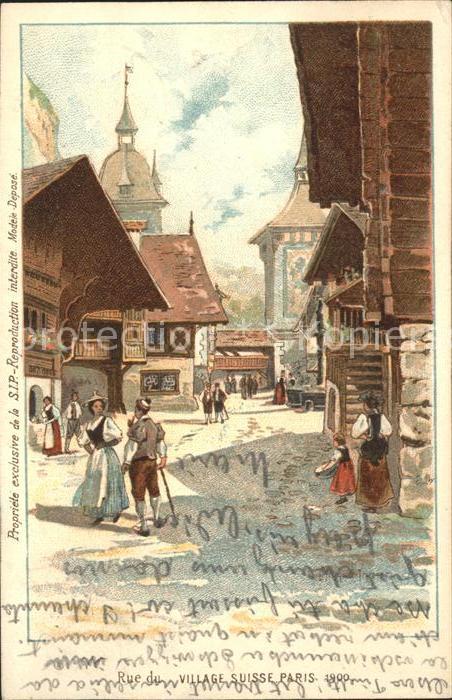 Exposition Universelle Paris 1900 Rue du Village Suisse Litho