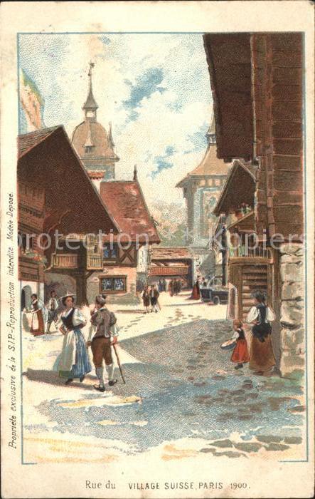 Exposition Universelle Paris 1900 Rue du Village Suisse Paris Litho