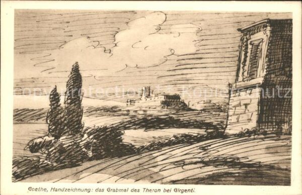 Goethe Johann Wolfgang von Handzeichnung Grabmal des Theron Girgen