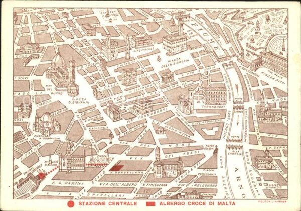Firenze Florenz Albergo Croce di Malta Strassenkarte