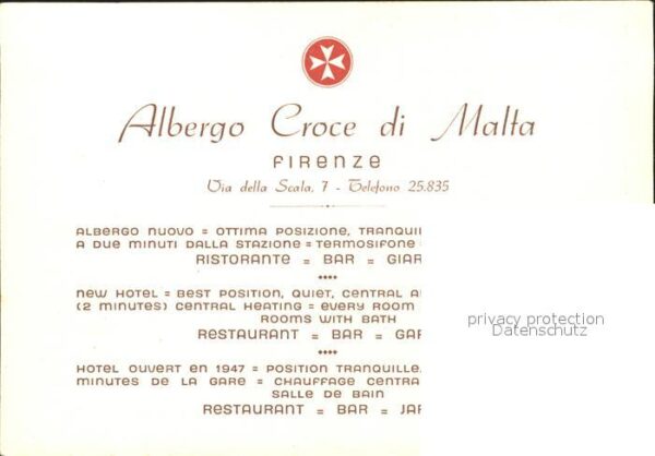 Firenze Florenz Albergo Croce di Malta Strassenkarte – Bild 2