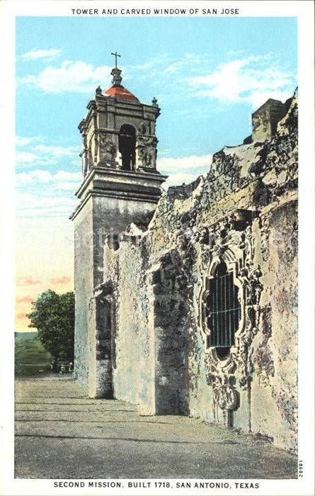 San Antonio Texas Mission San Jose Tower carved window Ru