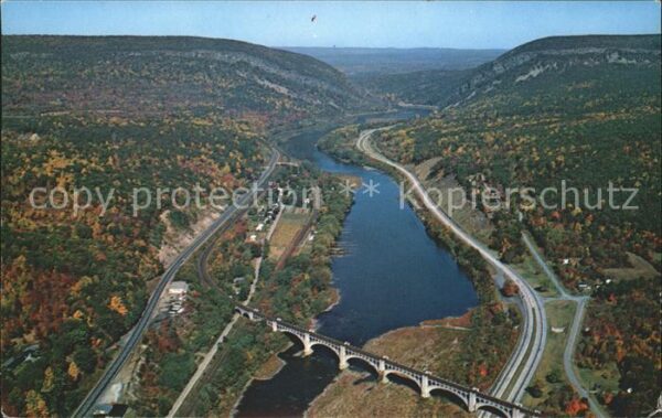 Delaware Water Gap Railroad Bridge Delaware River aerial v