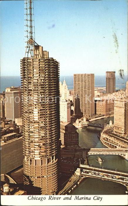 Chicago Illinois Chicago River and Marina City Tower Sky