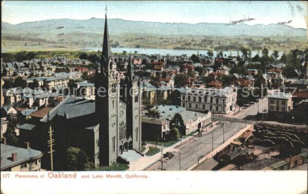 Oakland California Panorama with Lake Merritt Church