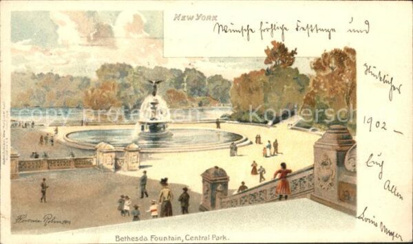 New York City Bethesda Fountain Central Park Illustra
