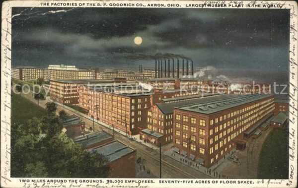 Akron Ohio B. F. Goodrich Co Factories at night La