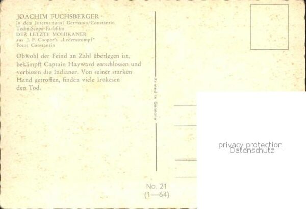 Kino Film Der letzte Mohikaner Nr. 21 Joachim Fuc – Bild 2